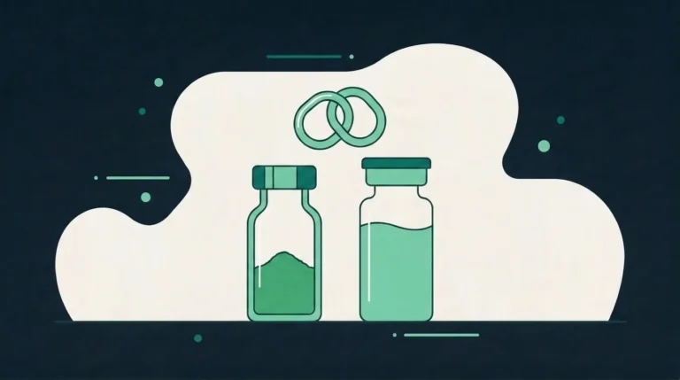 Two research peptide vials linked together - the BPC-157 and TB-500 wolverine stack